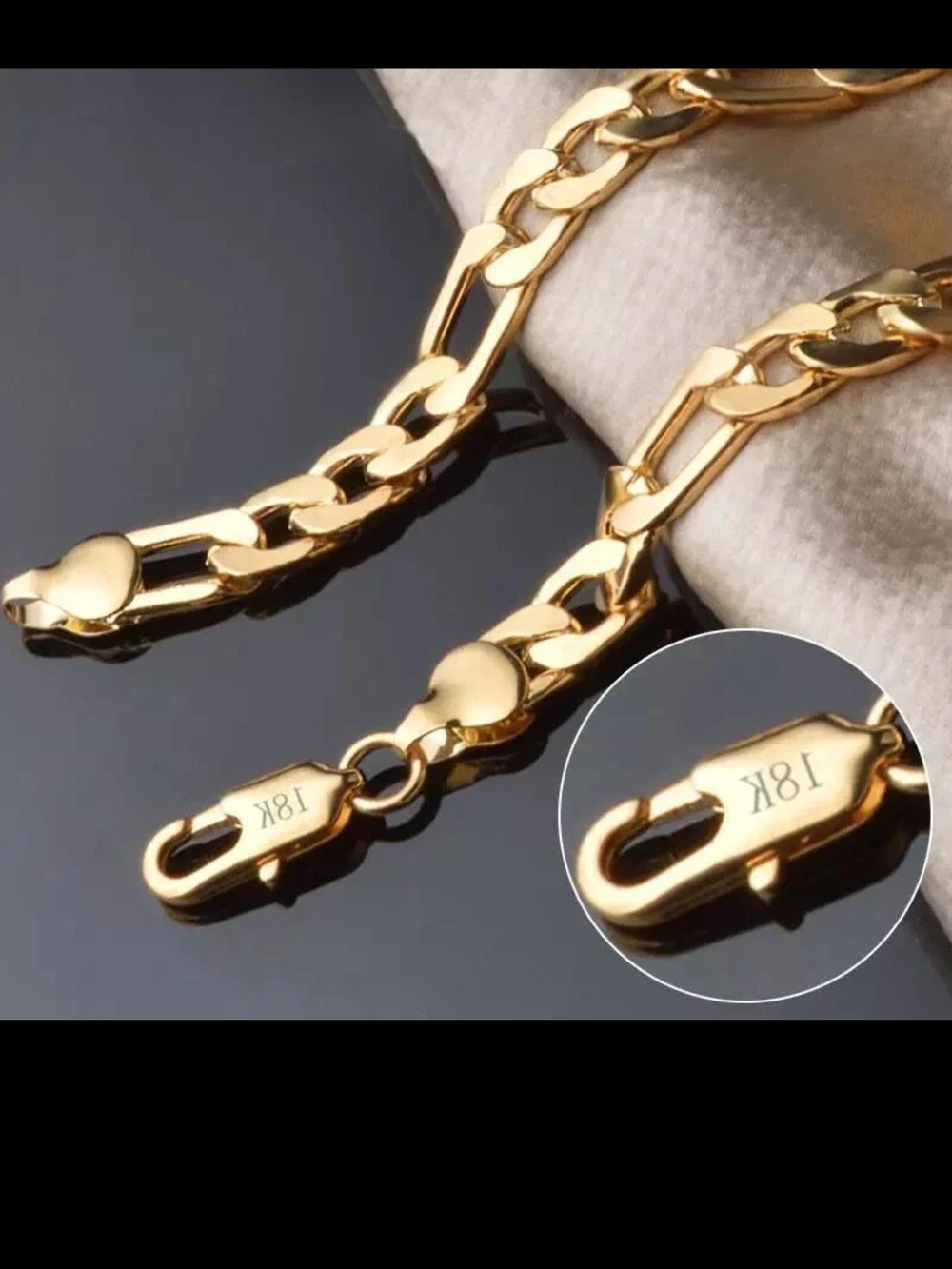 18K Yellow Gold Figaro Chain Bracelet for Men - Polished Gold Finish